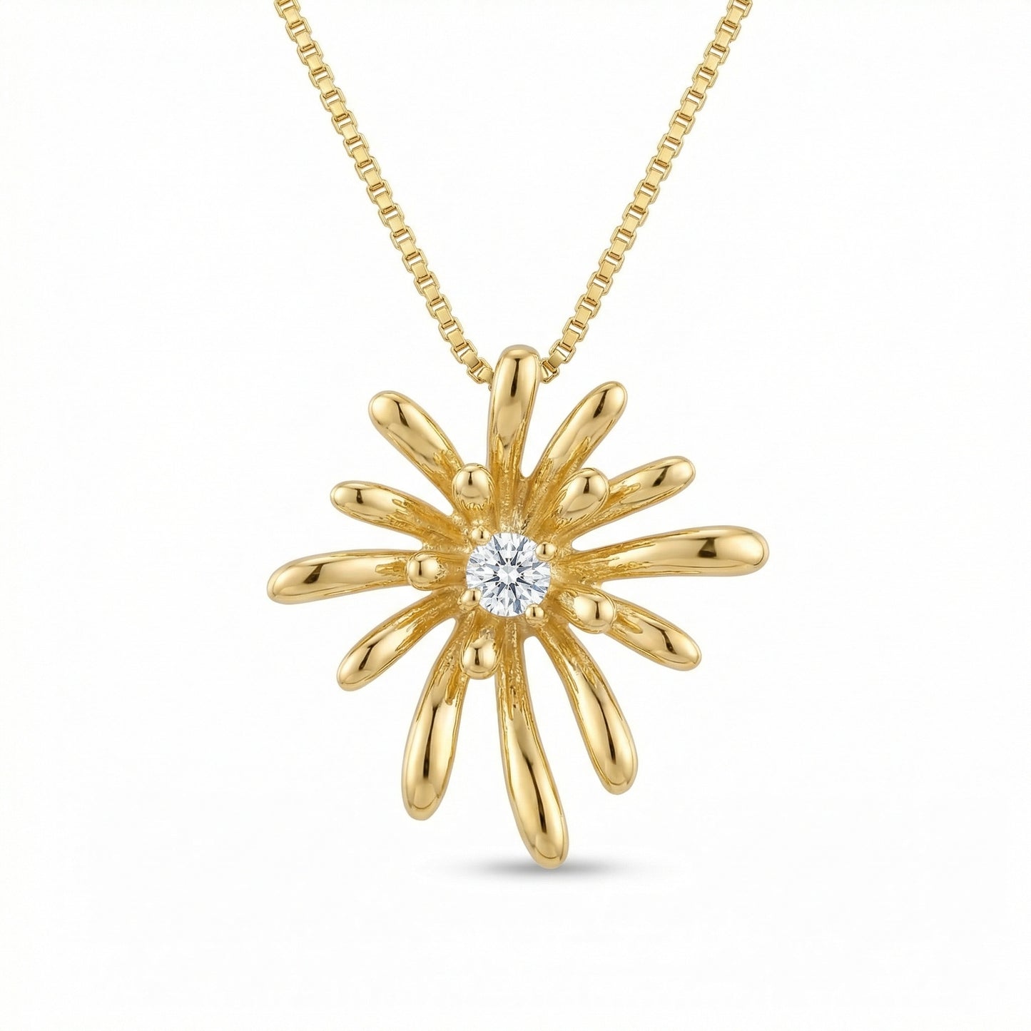 925 Sterling Silver Radiant Sunburst Pendant Necklace Featuring a Brilliant Round-Cut Central Gemstone