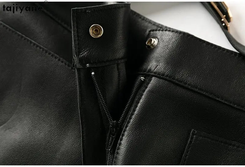 Tajiyane Genuine Leather Shorts for Womens High Waist Real Sheepskin Short Pants Korean Style Slim Shorts Cargo Women Short SGG