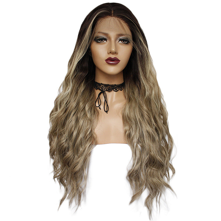 Chemical fiber front lace gradient long curly wig