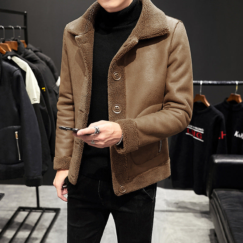 Men's leather jacket with fur one-piece coat