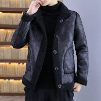 Men's leather jacket with fur one-piece coat