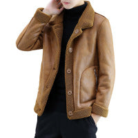 Men's leather jacket with fur one-piece coat