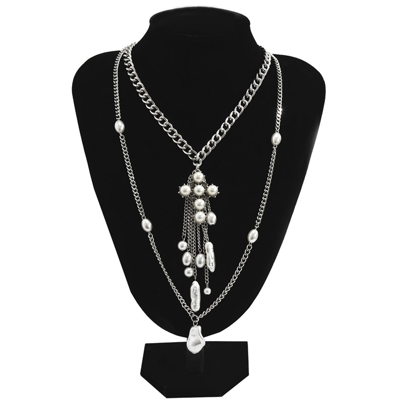 Exaggerated Baroque Shaped Imitation Pearl Necklace Personality Tassel