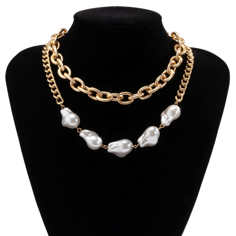 Exaggerated Baroque Shaped Imitation Pearl Necklace Personality Tassel