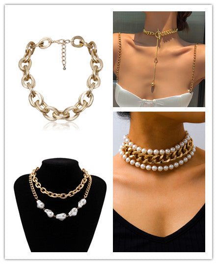Exaggerated Baroque Shaped Imitation Pearl Necklace Personality Tassel