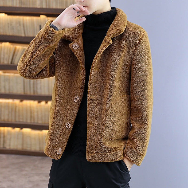 Men's leather jacket with fur one-piece coat