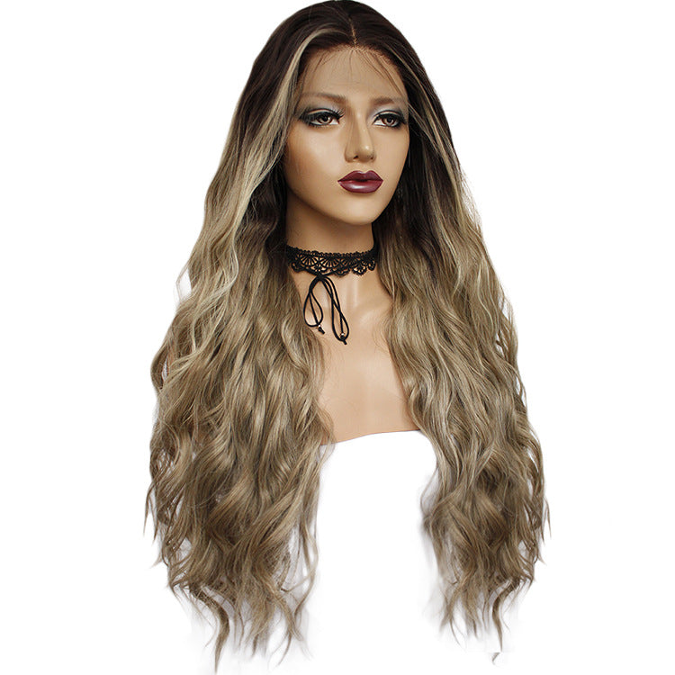 Chemical fiber front lace gradient long curly wig