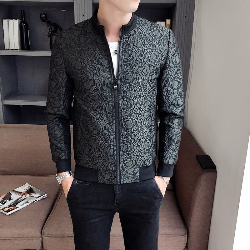 Spring And Autumn Fashion Pattern Stand Collar Jacket Men