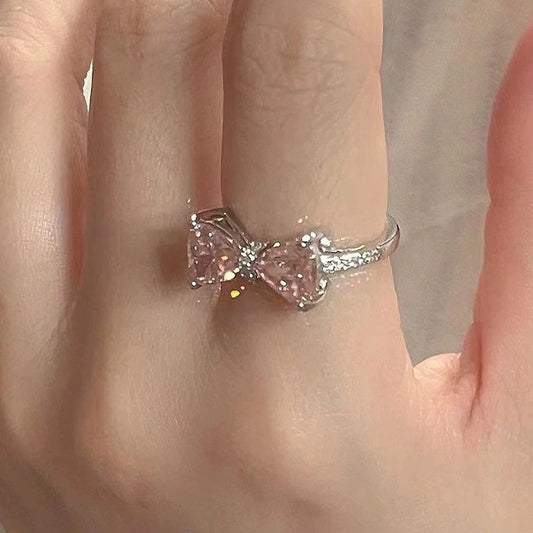 Bow Heart Ring,  Zircon, Open Band For Women,  Hot Sale, Live Streaming Style, French Delicate Micro-set Finger Ring