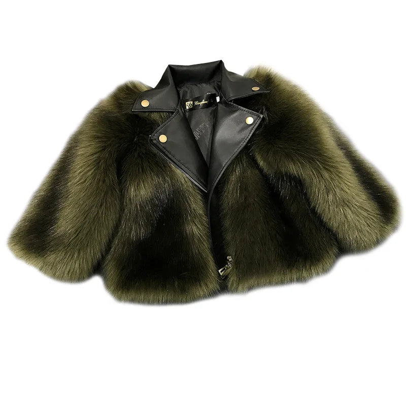 Faux Fox Fur Children Leather Coat Autumn And Winter Motorcycle Girls Fashion Fur Jackets Kids Leather Tops Clothes