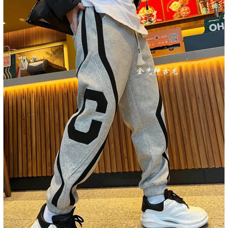 Men's Casual Pants Thickened Letter Embroidered Stitching Harem Pants Fashion All-match Trend Loose Leggings Men's Hot Style