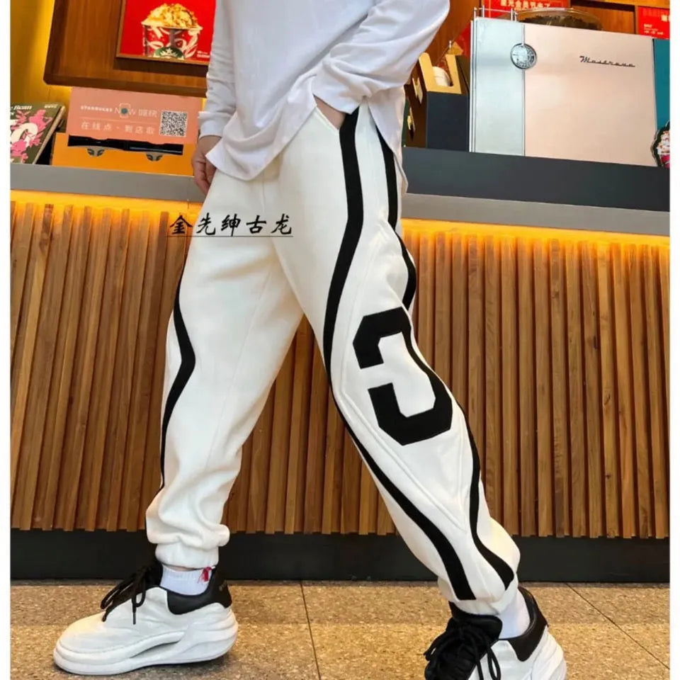 Men's Casual Pants Thickened Letter Embroidered Stitching Harem Pants Fashion All-match Trend Loose Leggings Men's Hot Style